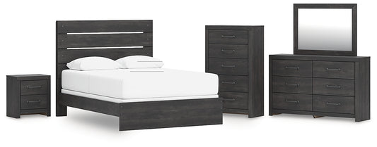 Hollivern Queen Panel Bed, Dresser, Mirror, Chest and Nightstand