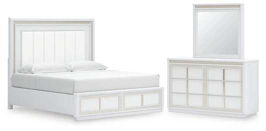 Chalanna King Upholstered Storage Bed, Dresser and Mirror