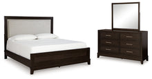 Load image into Gallery viewer, Neymorton California King Upholstered Panel Bed with Mirrored Dresser
