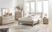 Load image into Gallery viewer, Hasbrick Queen Panel Bed with Mirrored Dresser, Chest and 2 Nightstands
