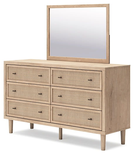 Cielden King Panel Bed with Mirrored Dresser and Nightstand