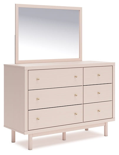 Wistenpine Full Upholstered Panel Bed with Mirrored Dresser and Nightstand