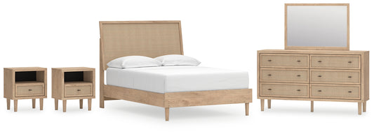 Cielden Full Panel Bed with Mirrored Dresser and 2 Nightstands