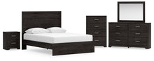 Load image into Gallery viewer, Belachime Queen Panel Bed with Mirrored Dresser, Chest and Nightstand
