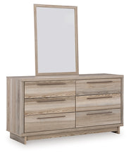 Load image into Gallery viewer, Hasbrick Queen Panel Bed with Mirrored Dresser and 2 Nightstands
