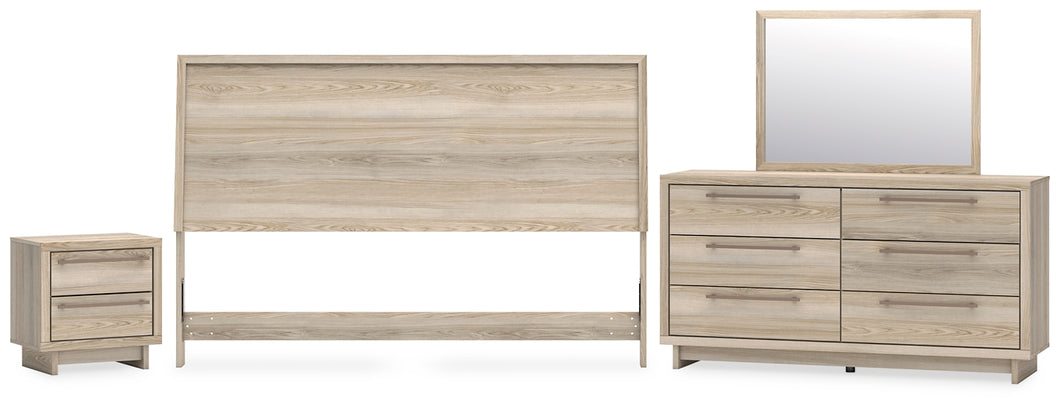 Hasbrick King Panel Headboard with Mirrored Dresser and Nightstand