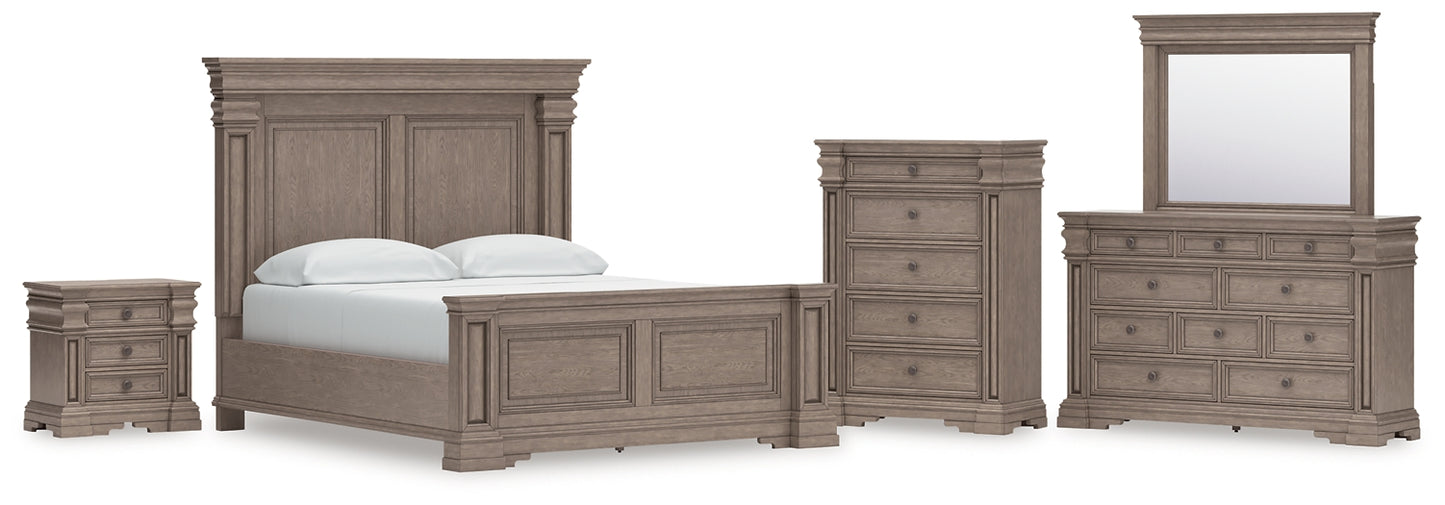 Blairhurst California King Panel Bed with Mirrored Dresser, Chest and Nightstand