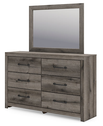 Graystorm King Panel Bed with Mirrored Dresser and Nightstand