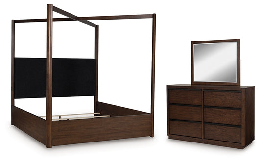 Dilenno Queen Canopy Bed with Mirrored Dresser