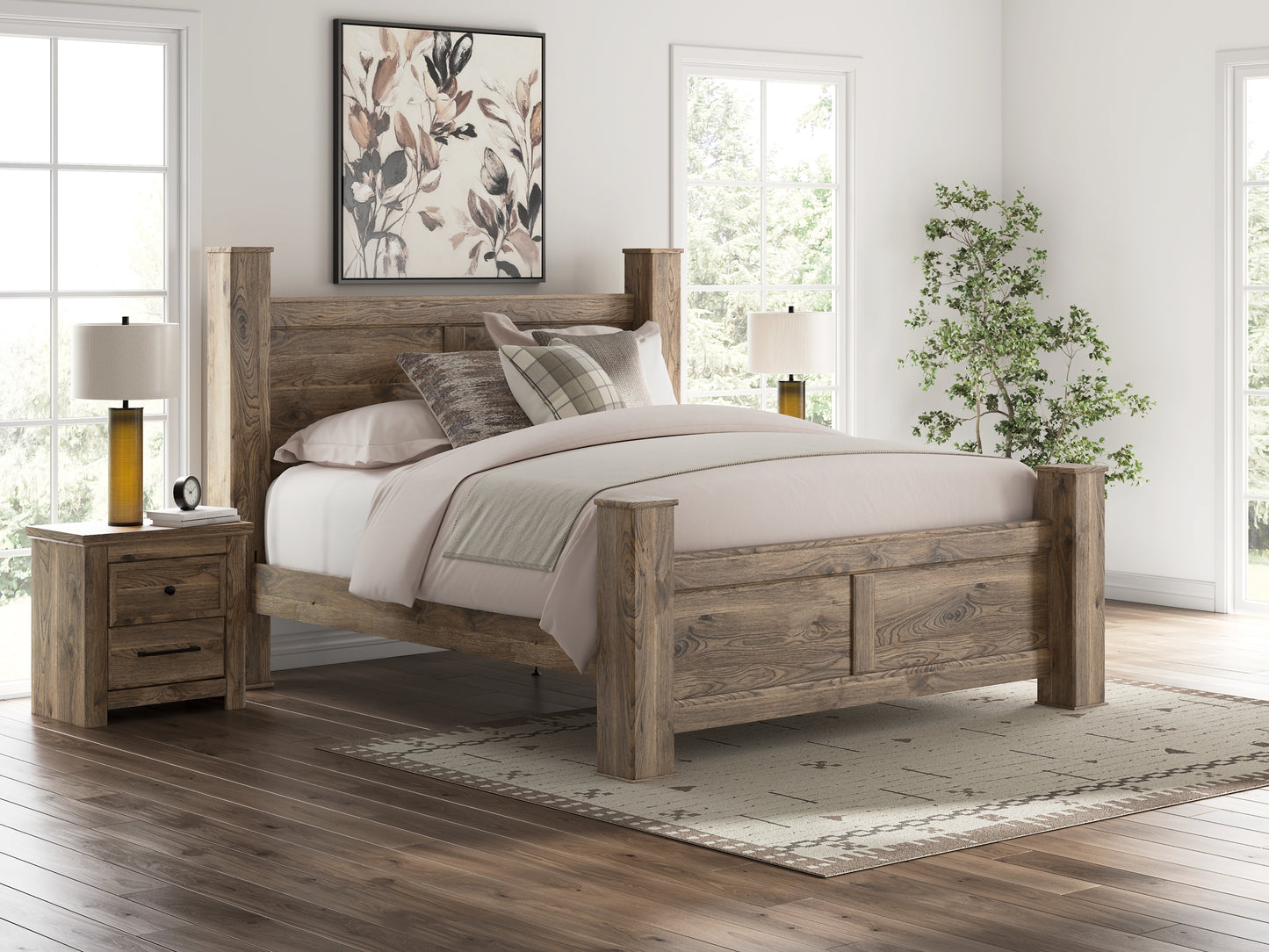 Rusticott King Poster Bed, Dresser and Mirror
