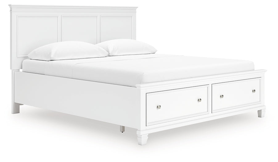 Fortman California King Panel Storage Bed, Dresser, Mirror and Nightstand