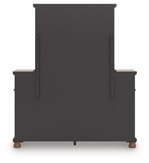 Rowlenstown King Poster Bed with Mirrored Dresser