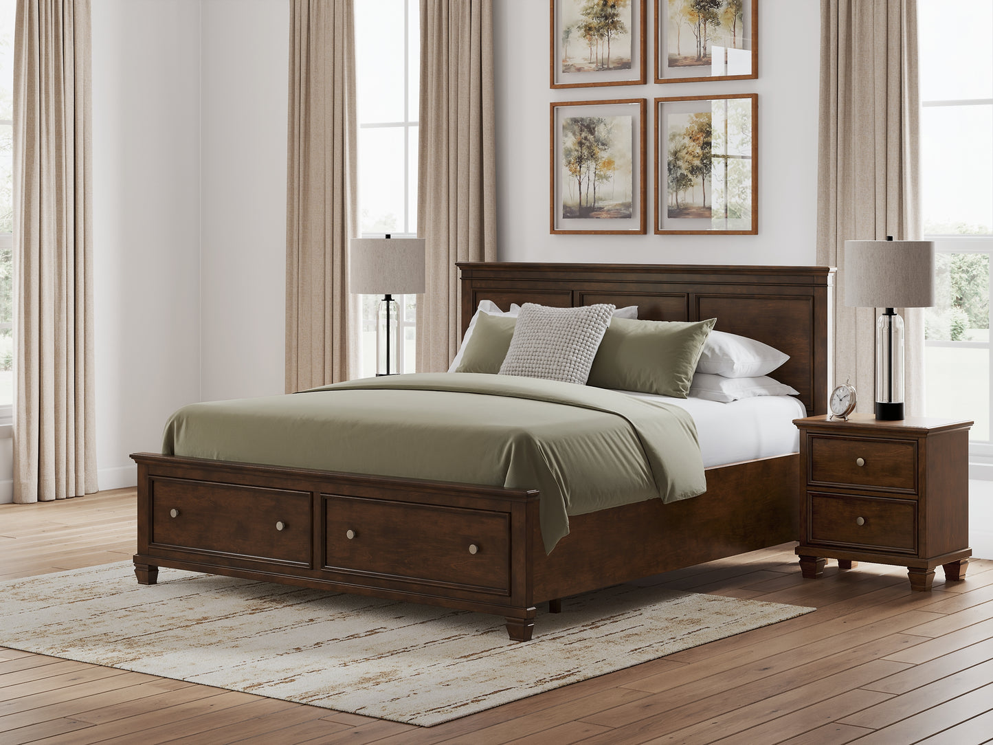 Danabrin California King Panel Storage Bed, Dresser, Mirror and Nightstand