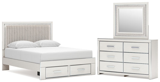 Zuraleus Queen Upholstered Panel Platform Storage Bed, Dresser and Mirror