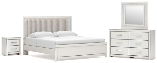 Zuraleus King Upholstered Panel Platform Bed, Dresser, Mirror and Nightstand