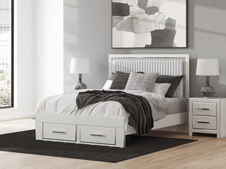 Zuraleus Queen Upholstered Panel Platform Storage Bed, Dresser, Mirror, Chest and Nightstand