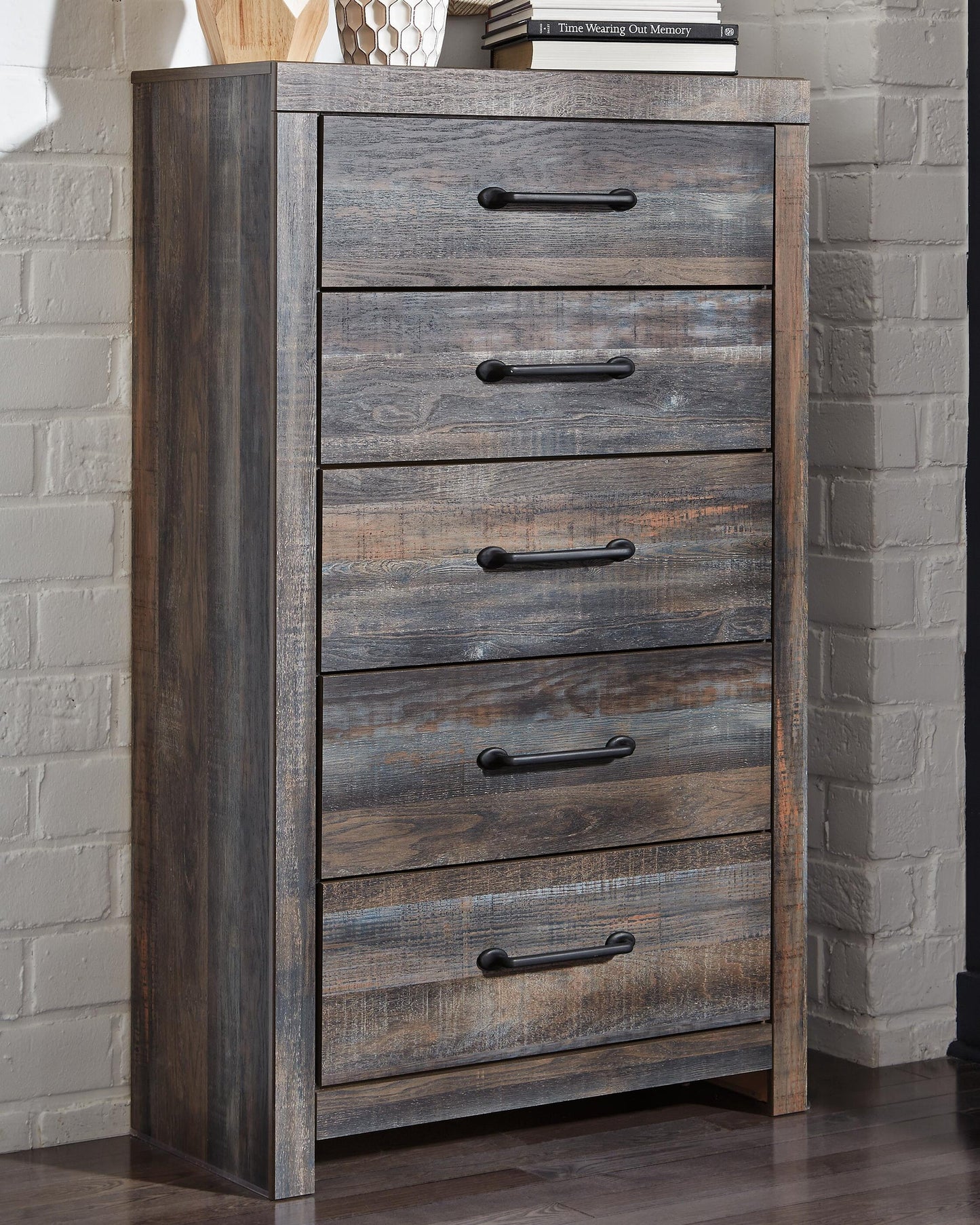 Drystan Full Bookcase Bed with 2 Storage Drawers, Dresser, Mirror, Chest and Nightstand
