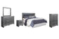 Lodanna King/California King Upholstered Panel Headboard Bed with Mirrored Dresser, Chest and Nightstand
