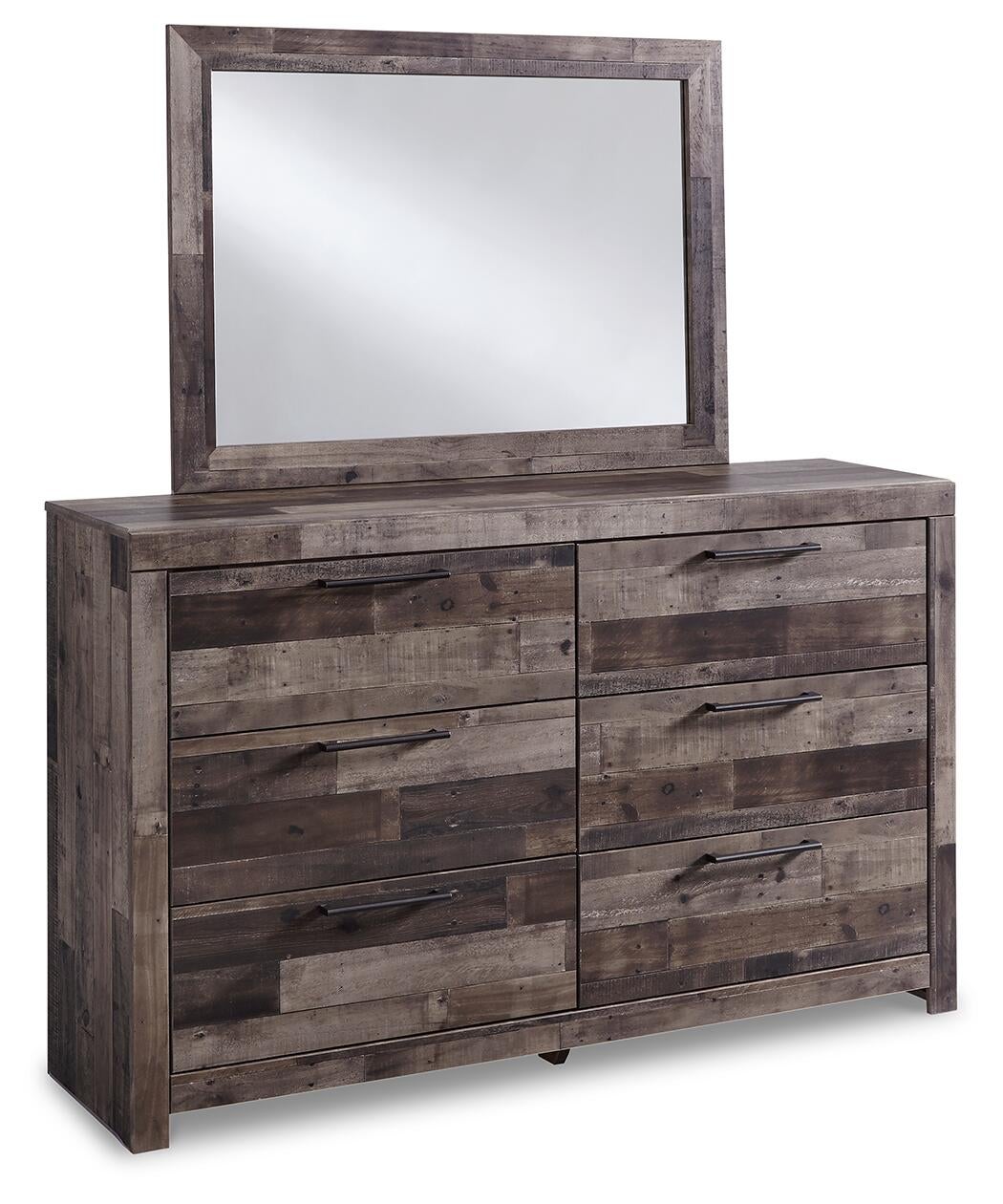 Derekson Queen/Full Panel Headboard Bed with Mirrored Dresser, Chest and Nightstand