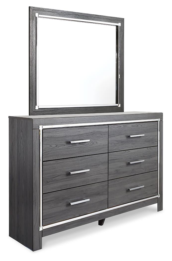 Lodanna Full Upholstered Panel Headboard Bed with Mirrored Dresser