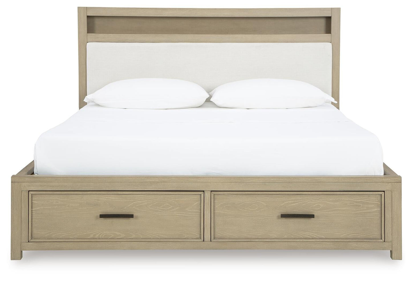 Calmoro California King Bookcase Bed with Mirrored Dresser and Nightstand