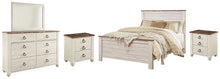 Load image into Gallery viewer, Willowton  Panel Bed With Mirrored Dresser And 2 Nightstands
