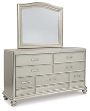 Load image into Gallery viewer, Coralayne King Upholstered Sleigh Bed with Mirrored Dresser, Chest and Nightstand

