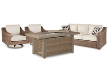 Load image into Gallery viewer, Beachcroft Outdoor Sofa and 2 Lounge Chairs with Fire Pit Table
