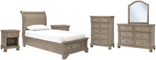Load image into Gallery viewer, Lettner Twin Sleigh Bed with Mirrored Dresser, Chest and 2 Nightstands
