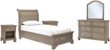 Load image into Gallery viewer, Lettner Twin Sleigh Bed with Mirrored Dresser and 2 Nightstands
