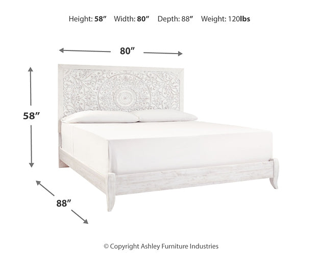 Paxberry King Panel Bed with Mirrored Dresser