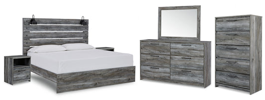 Baystorm King Panel Bed with Mirrored Dresser, Chest and 2 Nightstands