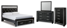 Load image into Gallery viewer, Kaydell Queen Upholstered Panel Storage Platform Bed with Mirrored Dresser and Chest

