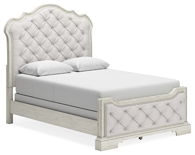 Arlendyne Queen Upholstered Bed with Mirrored Dresser, Chest and 2 Nightstands