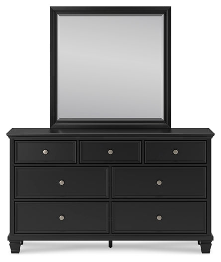 Lanolee King Panel Bed with Mirrored Dresser and Chest