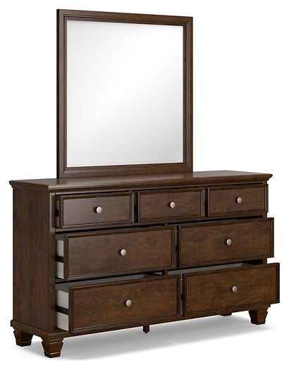 Danabrin Queen Panel Bed with Mirrored Dresser and Nightstand