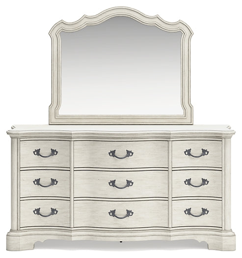 Arlendyne Queen Upholstered Bed with Mirrored Dresser and Nightstand