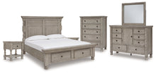 Load image into Gallery viewer, Harrastone King Panel Bed with Mirrored Dresser, Chest and 2 Nightstands
