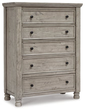 Load image into Gallery viewer, Harrastone Queen Panel Bed with Mirrored Dresser, Chest and 2 Nightstands

