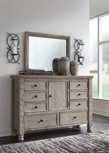 Load image into Gallery viewer, Harrastone King Panel Bed with Mirrored Dresser
