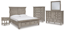 Load image into Gallery viewer, Harrastone Queen Panel Bed with Mirrored Dresser, Chest and Nightstand
