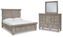 Load image into Gallery viewer, Harrastone Queen Panel Bed with Mirrored Dresser
